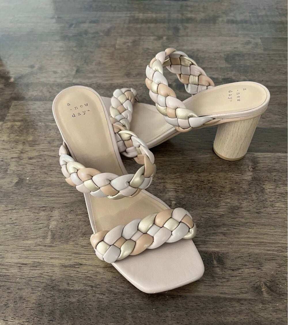 A New Day Braided Block Heel Slide Sandals Multi-Color